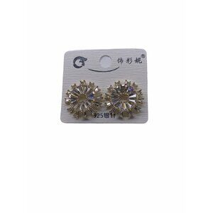 Elegant Womens Sunburst Earrings Zircon Detailing 925 Silver Post Gold Finish